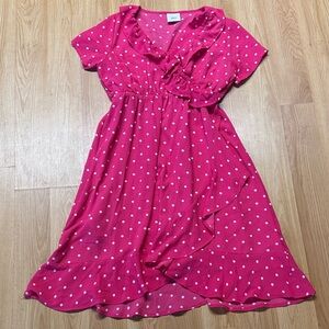 Mama Licious size small S maternity Pink Polka Dot Ruffle Dress